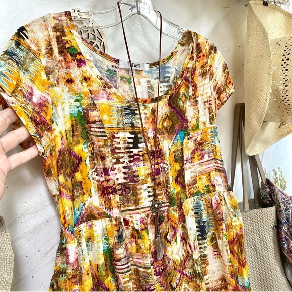 Multicolor AZTEC boho tunic/mini Dress w southwestern hippy vibe - Picture 4 of 13